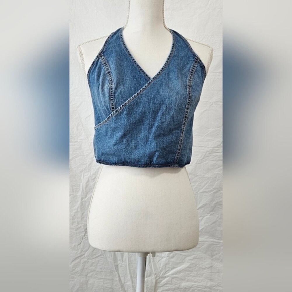 ZARA OPEN BACK DENIM TOP